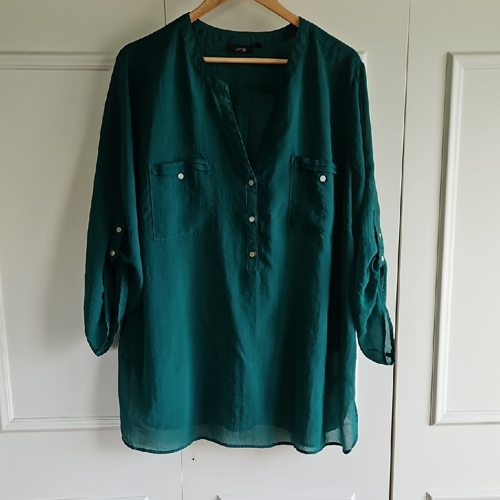 Green Half Button-Up Blouse
